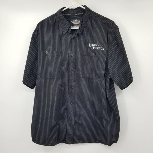 Harley Davidson Men's Button Front Short Sleeved Striped Shirt - Picture 1 of 12